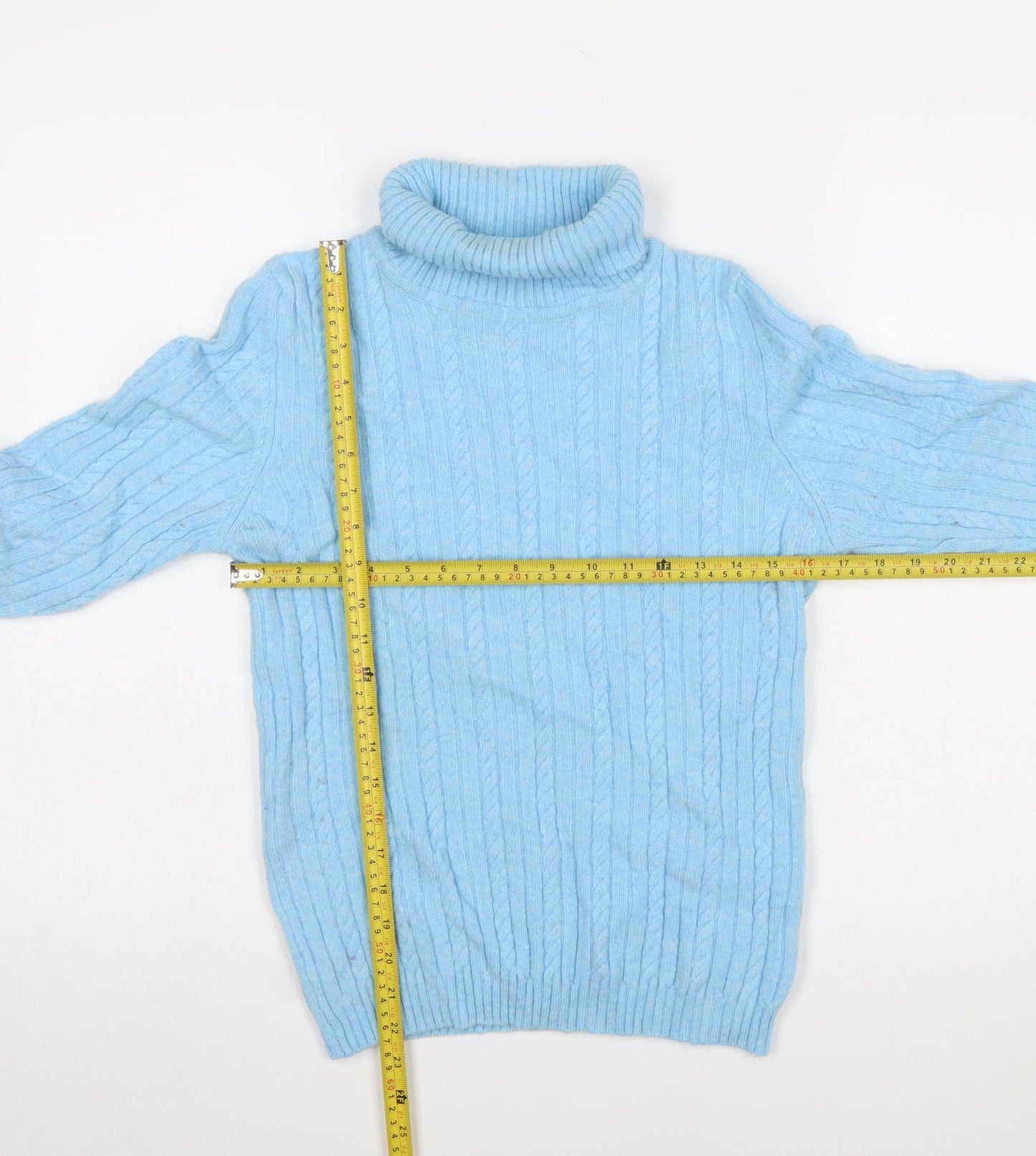 David Nieper Women Blue Roll Neck Cable Knit Wool Jumper Size 12