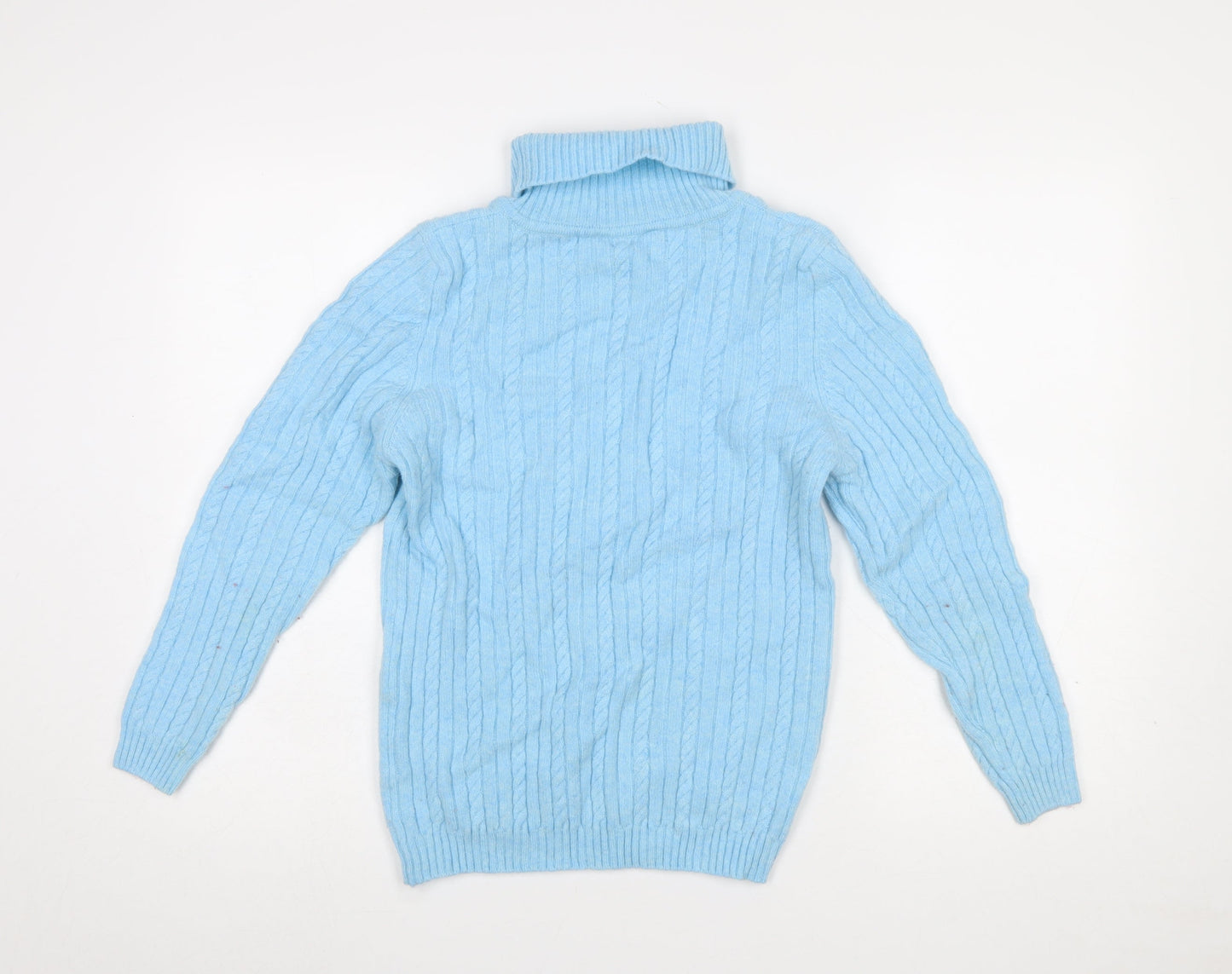 David Nieper Women Blue Roll Neck Cable Knit Wool Jumper Size 12