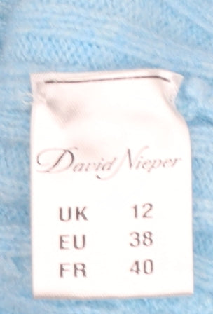 David Nieper Women Blue Roll Neck Cable Knit Wool Jumper Size 12