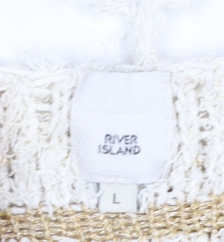 River Island Women’s Beige Chunky Fringe Knit Cardigan Size L