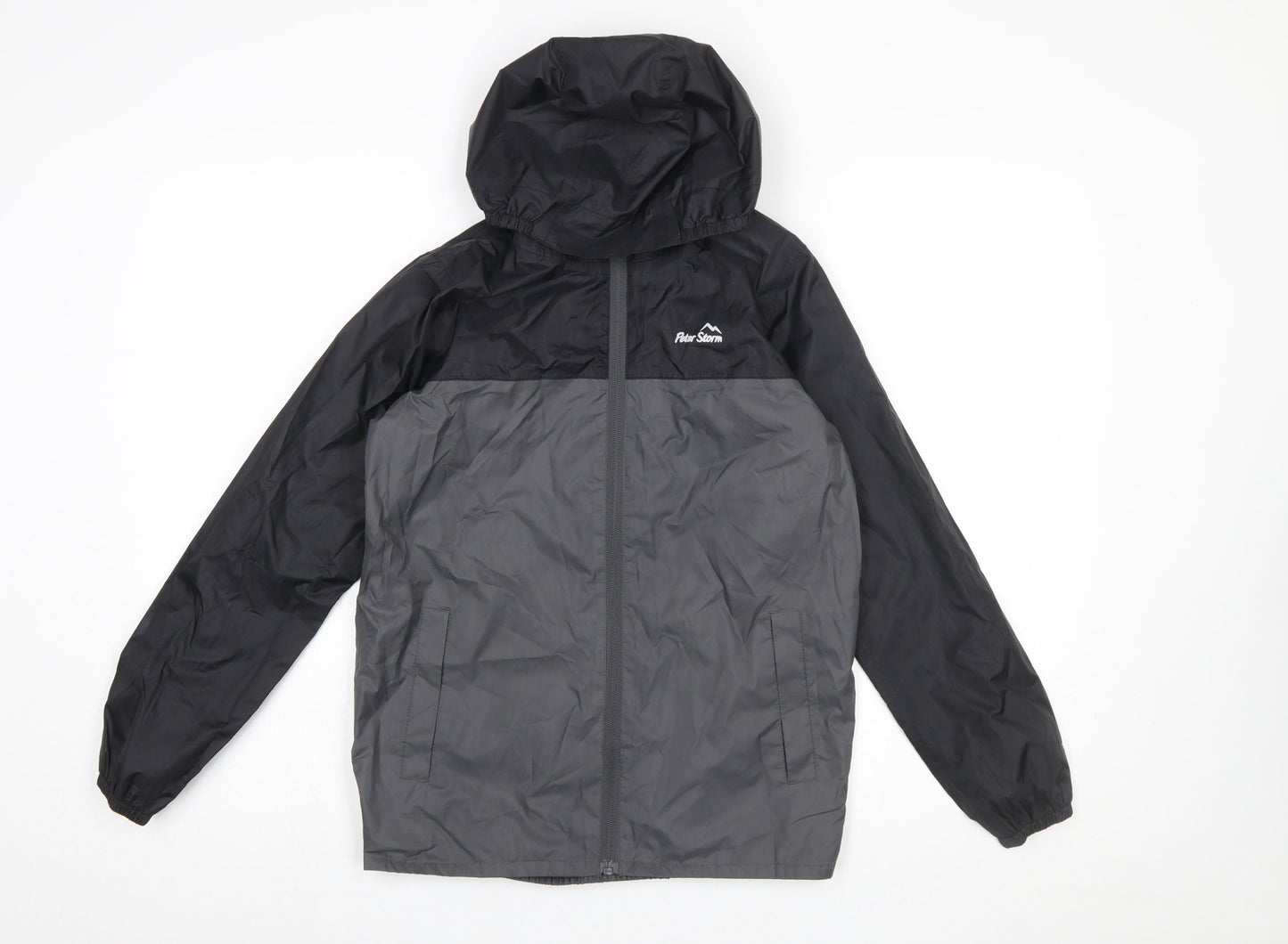 Peter Storm Boys Grey Windbreaker Jacket 11-12 Years Hooded Water Resistant