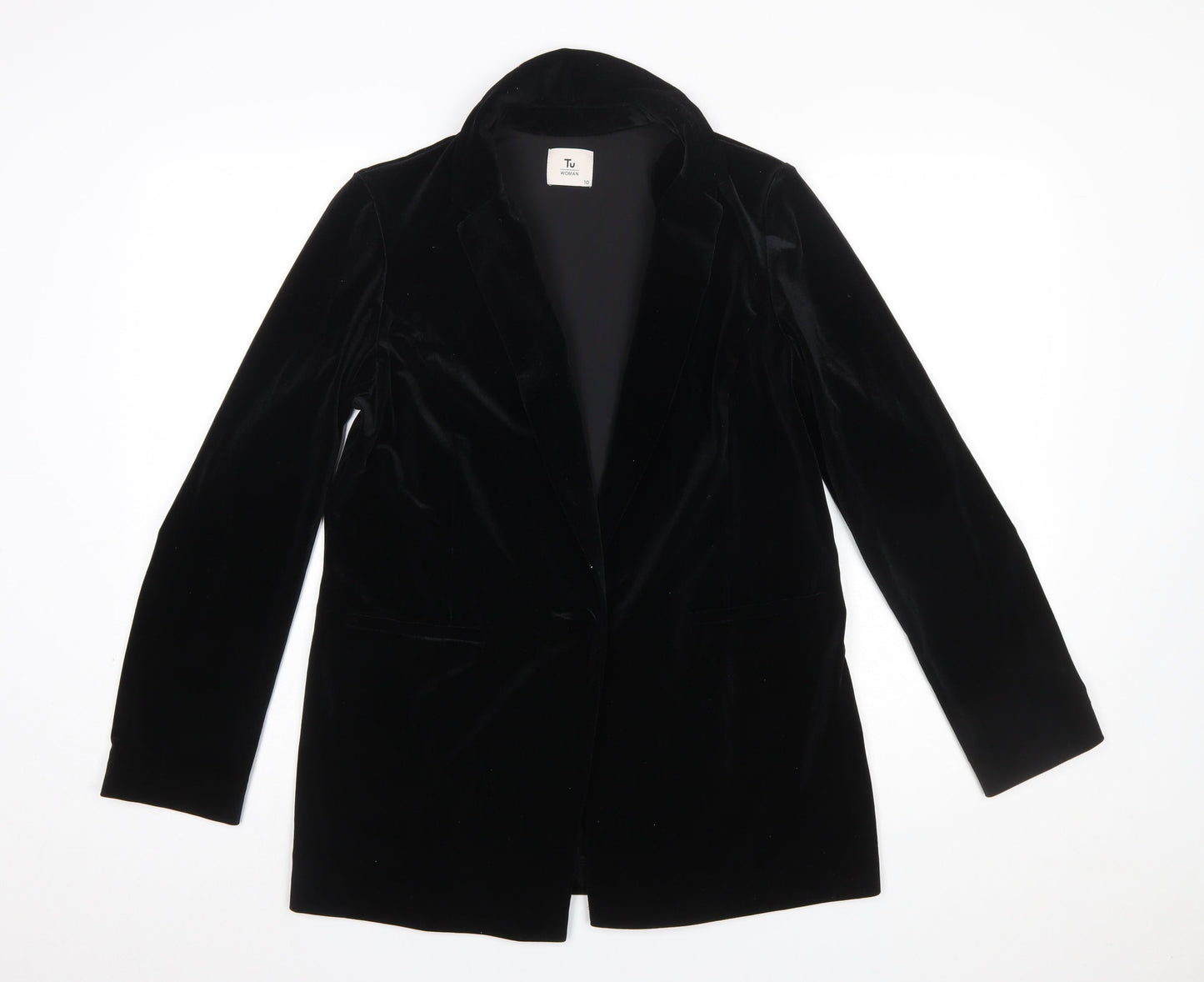 Tu Woman Black Velvet Single Breasted Blazer Size 10