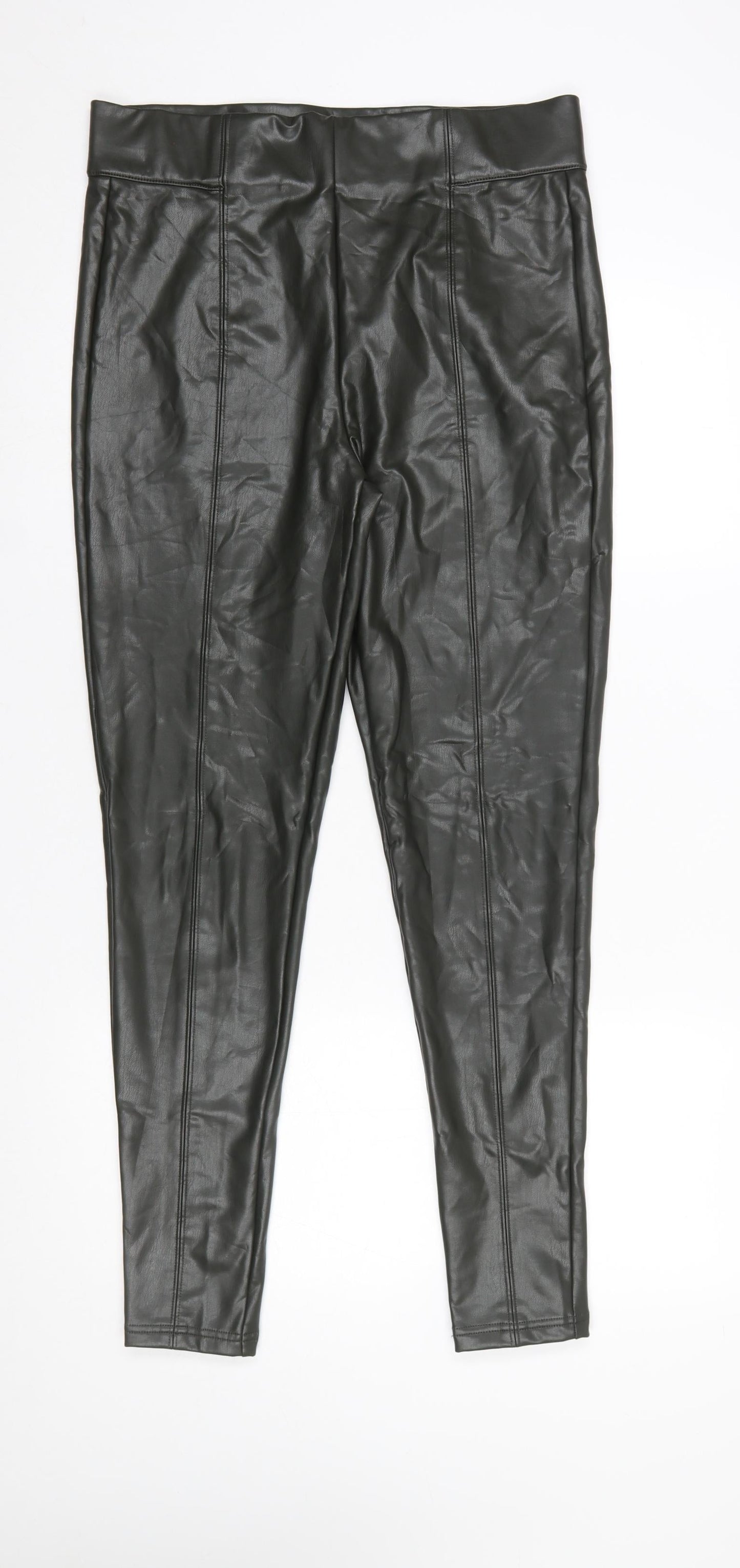 Marks and Spencer Women Black Faux Leather High Rise Leggings Size 14 Long