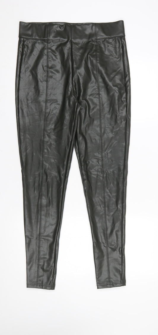 Marks and Spencer Women Black Faux Leather High Rise Leggings Size 14 Long