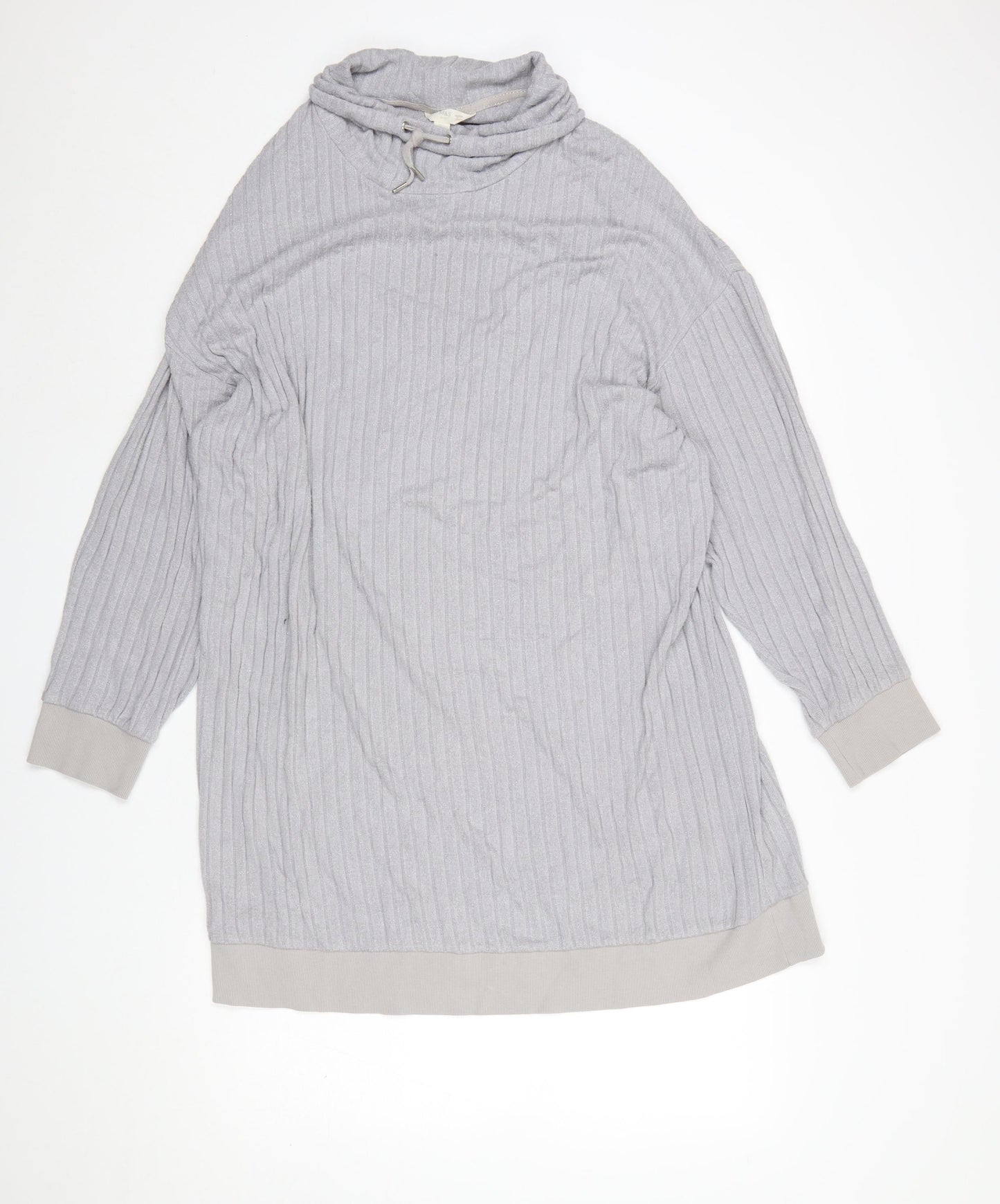 Marks and Spencer Women Silver Grey Ribbed Cowl Neck Pullover Sweatshirt Size L