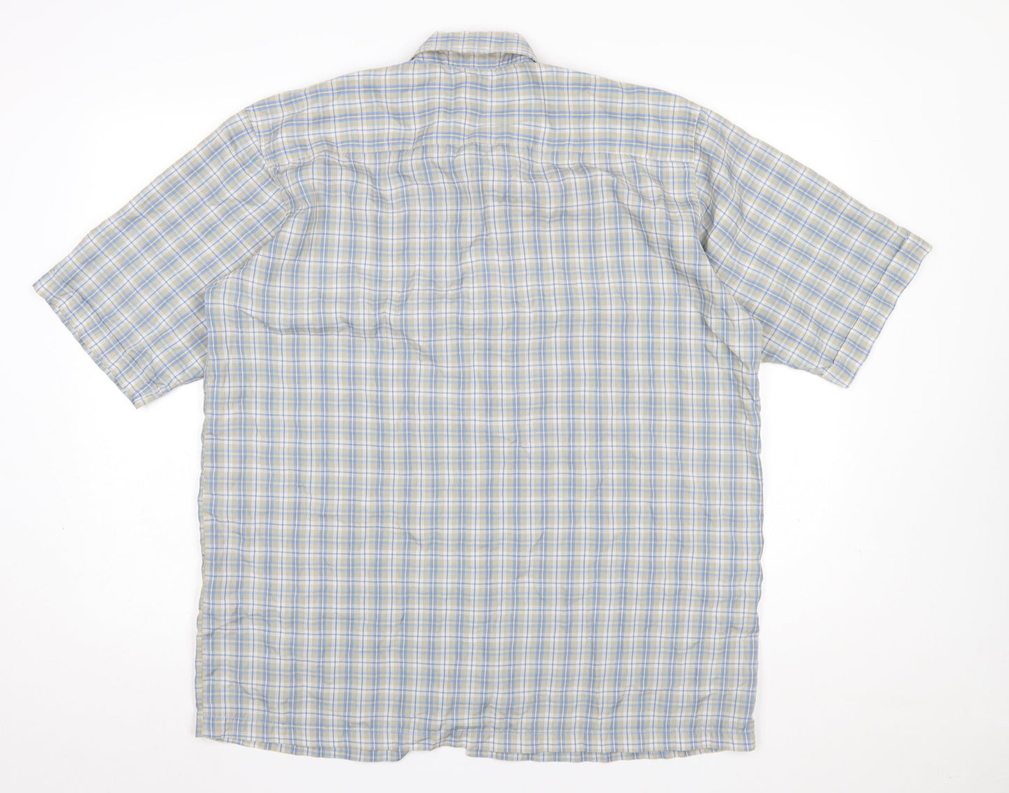 John Curtis Men's Beige Blue Check Short Sleeve Button-Up Shirt L