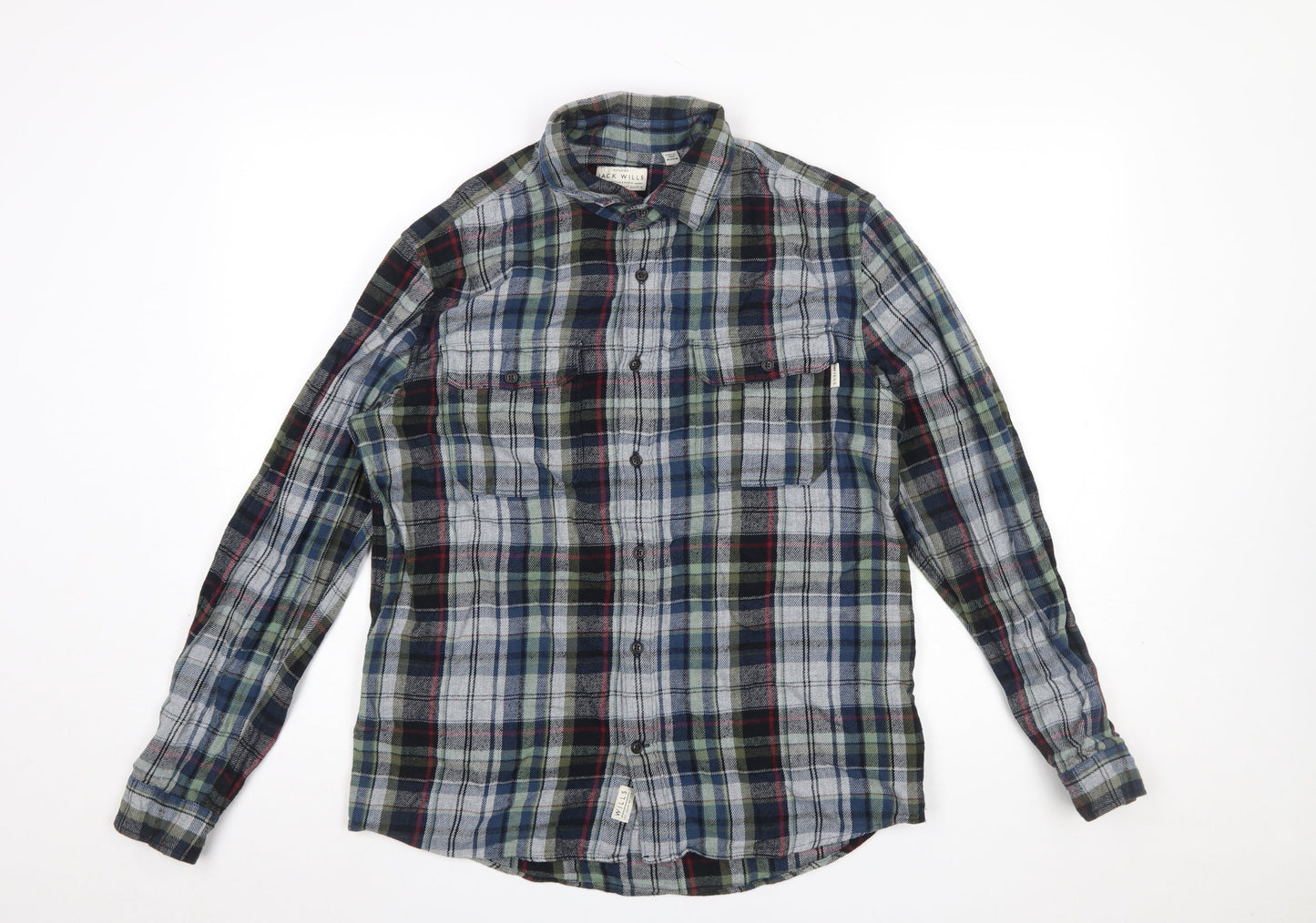 Jack Wills Men's Blue Green Plaid Cotton Button-Up Shirt Size S