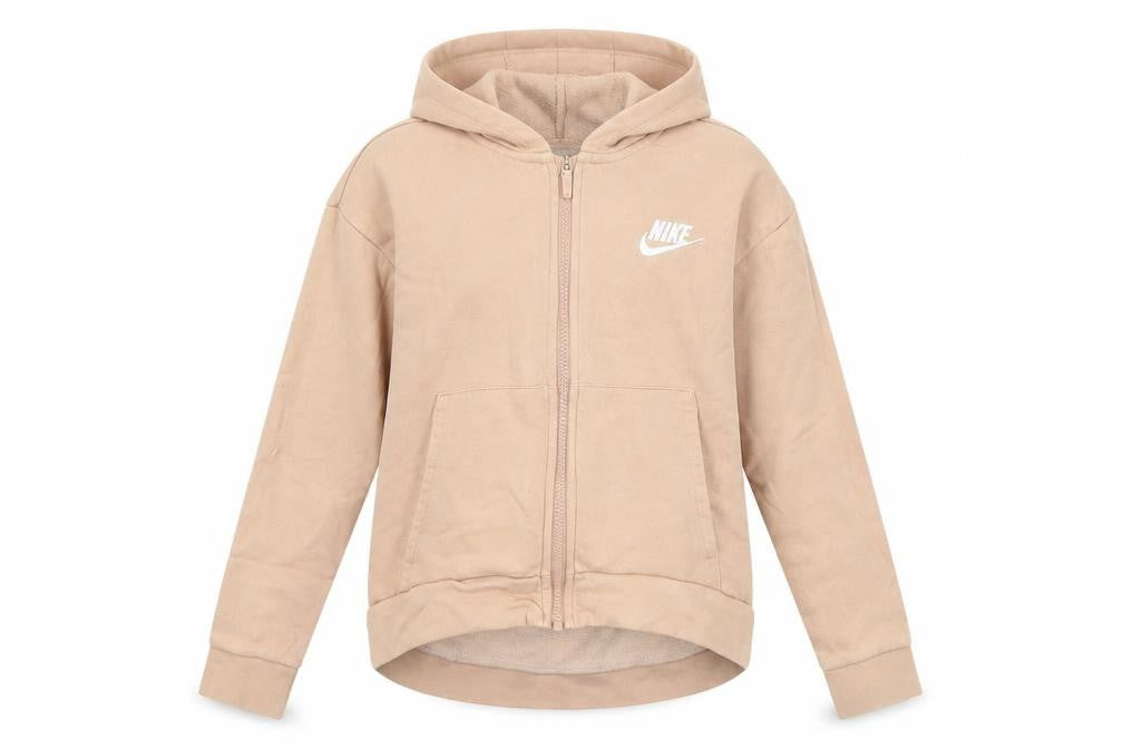 Nike Girls Beige Full Zip Hoodie Size 146cm Hooded Fleece Sweatshirt