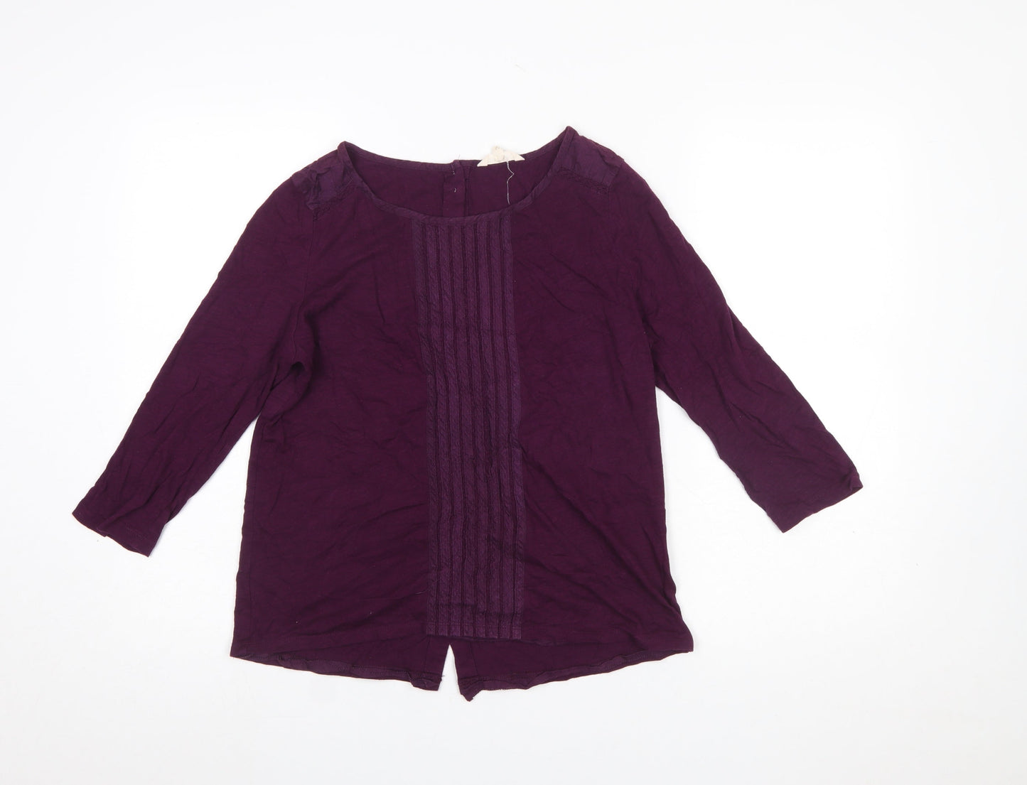 White Stuff Women Purple 3/4 Sleeve Cotton Tunic Blouse Size 12