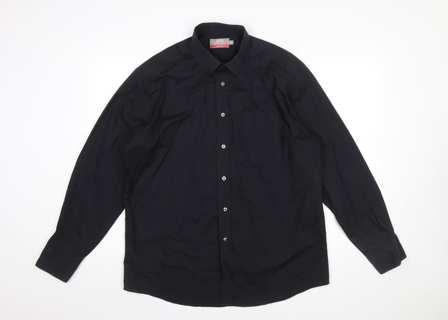Marks and Spencer Men’s Black Regular Fit Long Sleeve Easy Care Shirt 16.5in