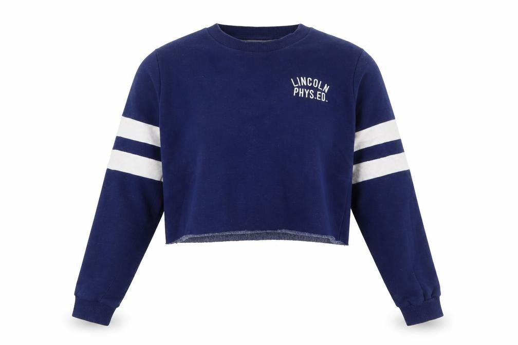Topshop Women Navy Blue Crop Pullover Sweatshirt UK 8 Lincoln Phys. Ed.