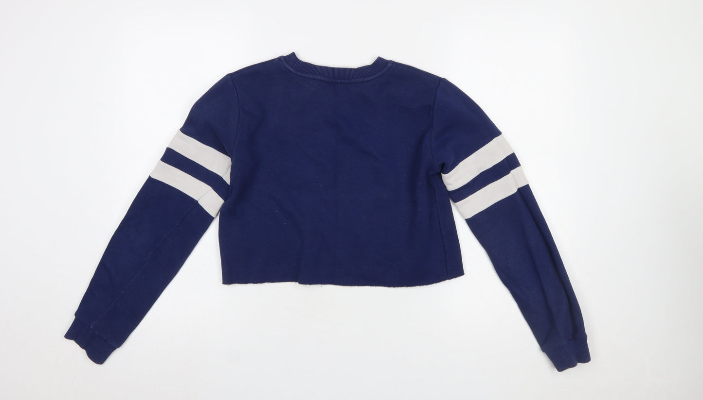 Topshop Women Navy Blue Crop Pullover Sweatshirt UK 8 Lincoln Phys. Ed.