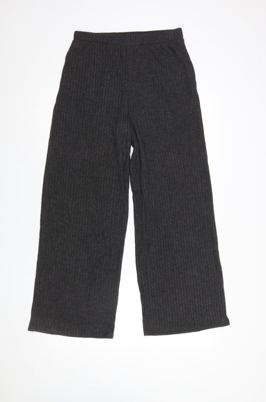 Etam Women's Grey Wide-Leg Knit Trousers Size M Elastic Waist