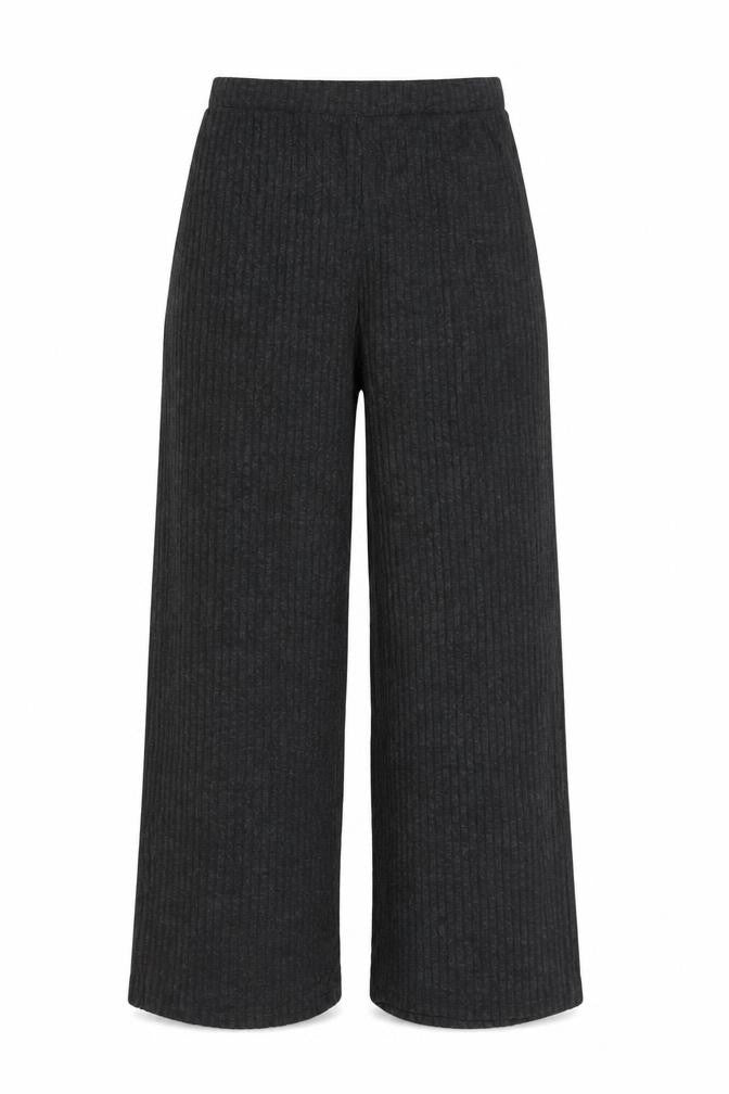 Etam Women's Grey Wide-Leg Knit Trousers Size M Elastic Waist