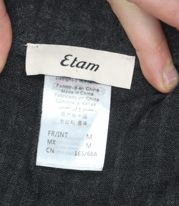 Etam Women's Grey Wide-Leg Knit Trousers Size M Elastic Waist