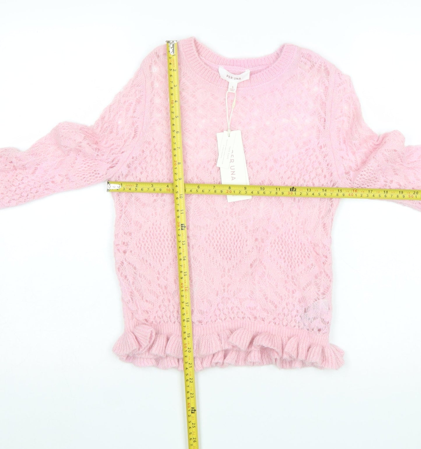 Marks and Spencer Per Una Women's Pink Knit Ruffle Crew Jumper Size S