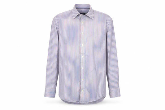 Charles Tyrwhitt Men's Blue Striped Slim Fit Button-Up Shirt L