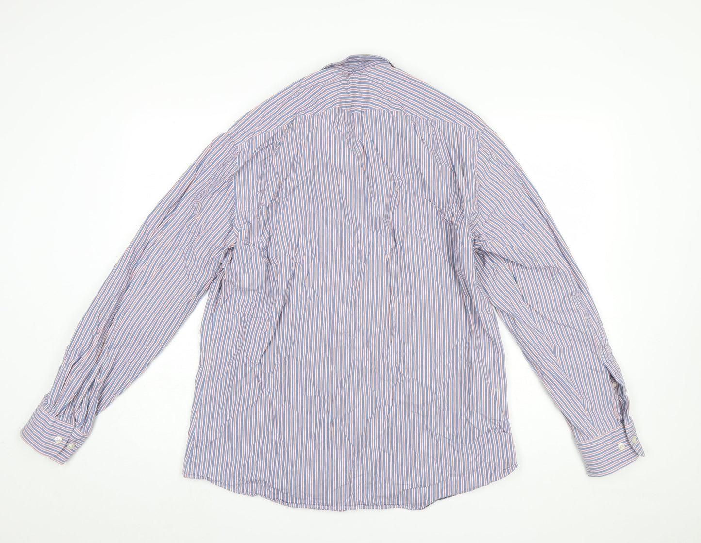 Charles Tyrwhitt Men's Blue Striped Slim Fit Button-Up Shirt L