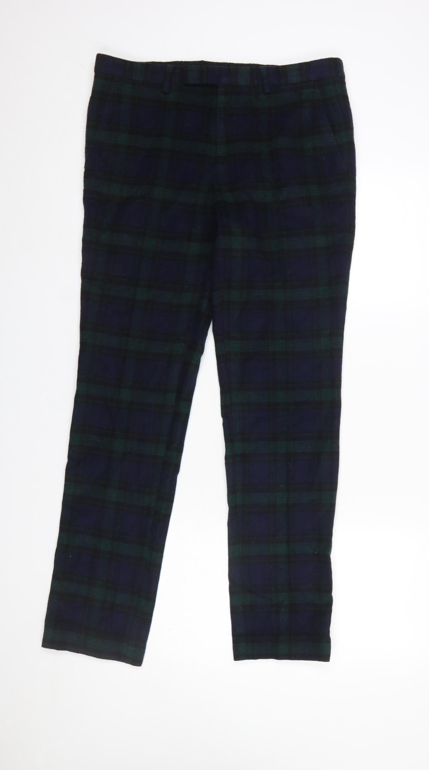 Twisted Tailor Men's Multicoloured Slim Fit Checked Wool Trousers 30R