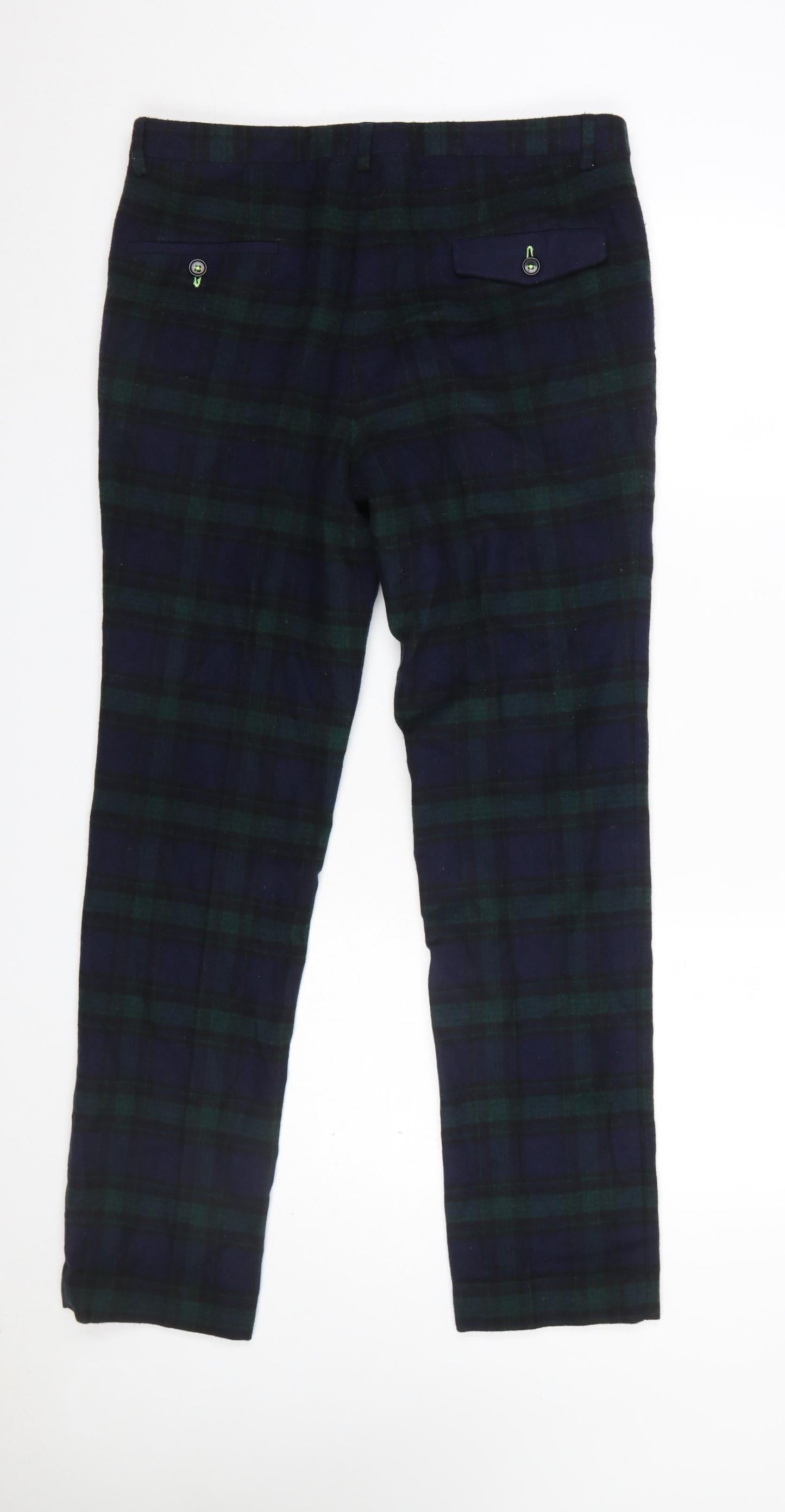Twisted Tailor Men's Multicoloured Slim Fit Checked Wool Trousers 30R