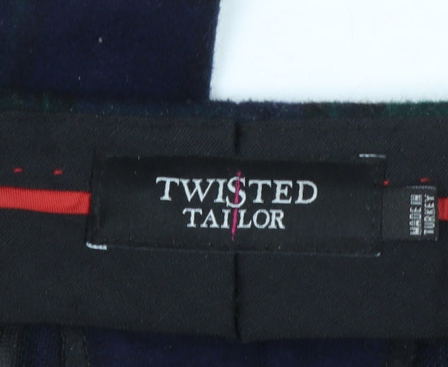 Twisted Tailor Men's Multicoloured Slim Fit Checked Wool Trousers 30R