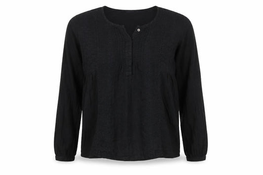 FatFace Women Black Cotton Modal Long Sleeve Tunic Blouse UK 12