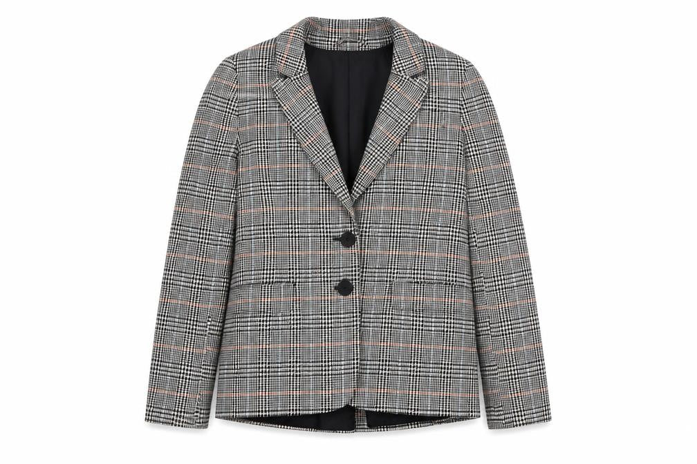 Jack Wills Women Grey Checked Wool Blend Blazer UK12 Classic Two-Button Jacket