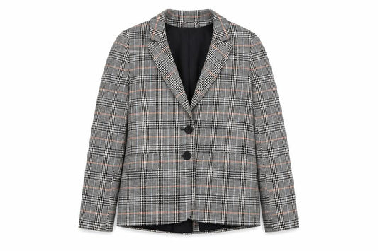 Jack Wills Women Grey Checked Wool Blend Blazer UK12 Classic Two-Button Jacket
