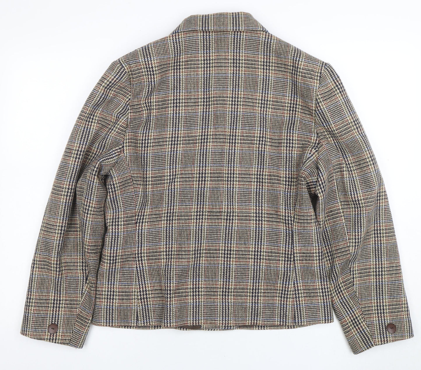 C&A Women's Brown Checked Wool Blend Double-Breasted Blazer Size 14