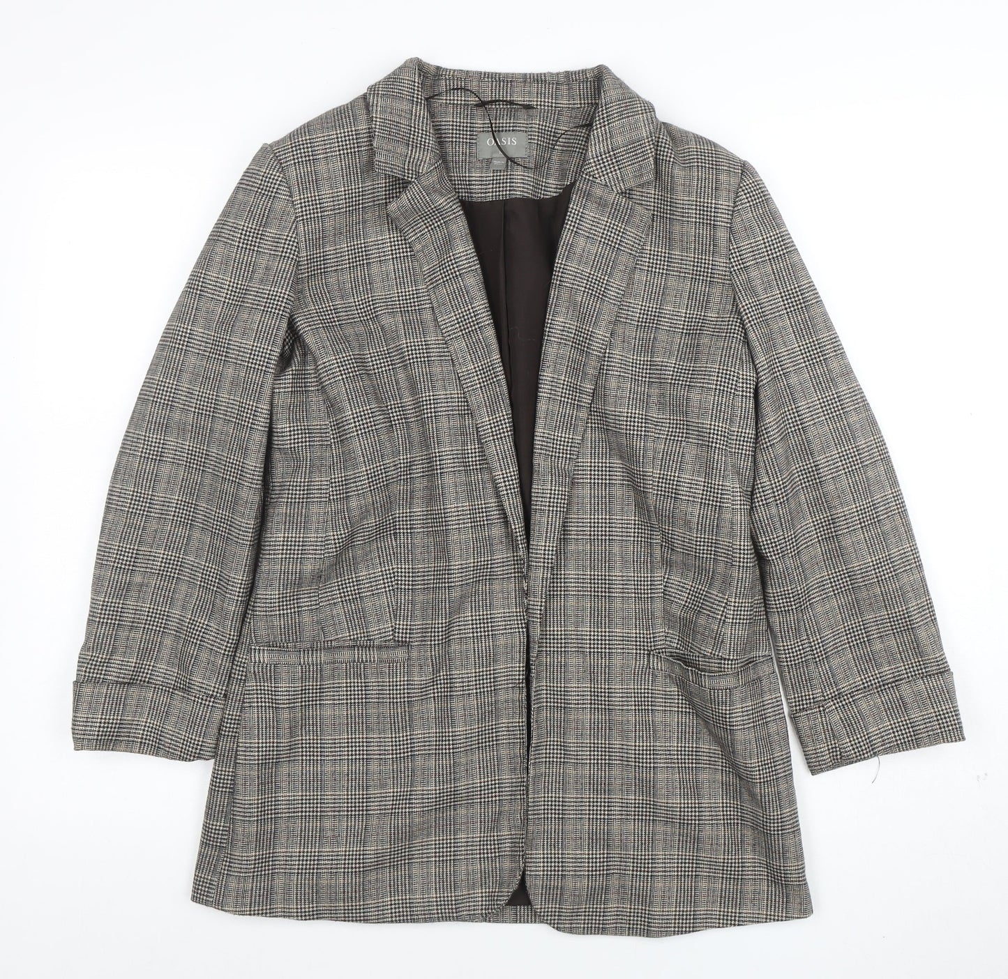 Oasis Women Grey Check Blazer Size 10 Tailored Single Breasted Jacket