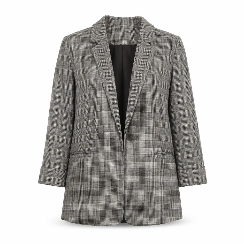 Oasis Women Grey Check Blazer Size 10 Tailored Single Breasted Jacket