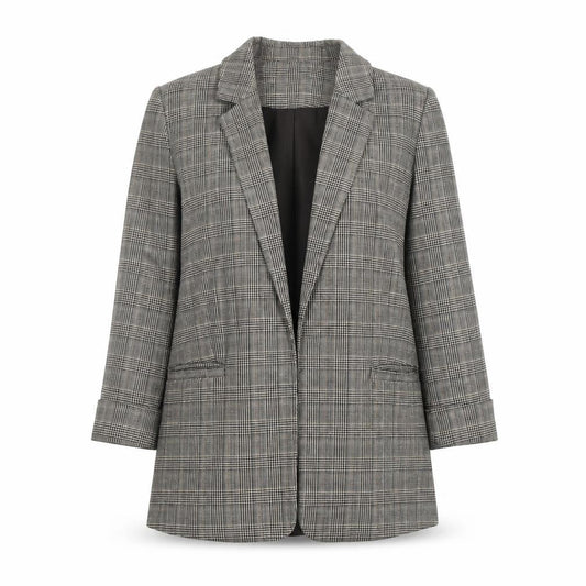 Oasis Women Grey Check Blazer Size 10 Tailored Single Breasted Jacket