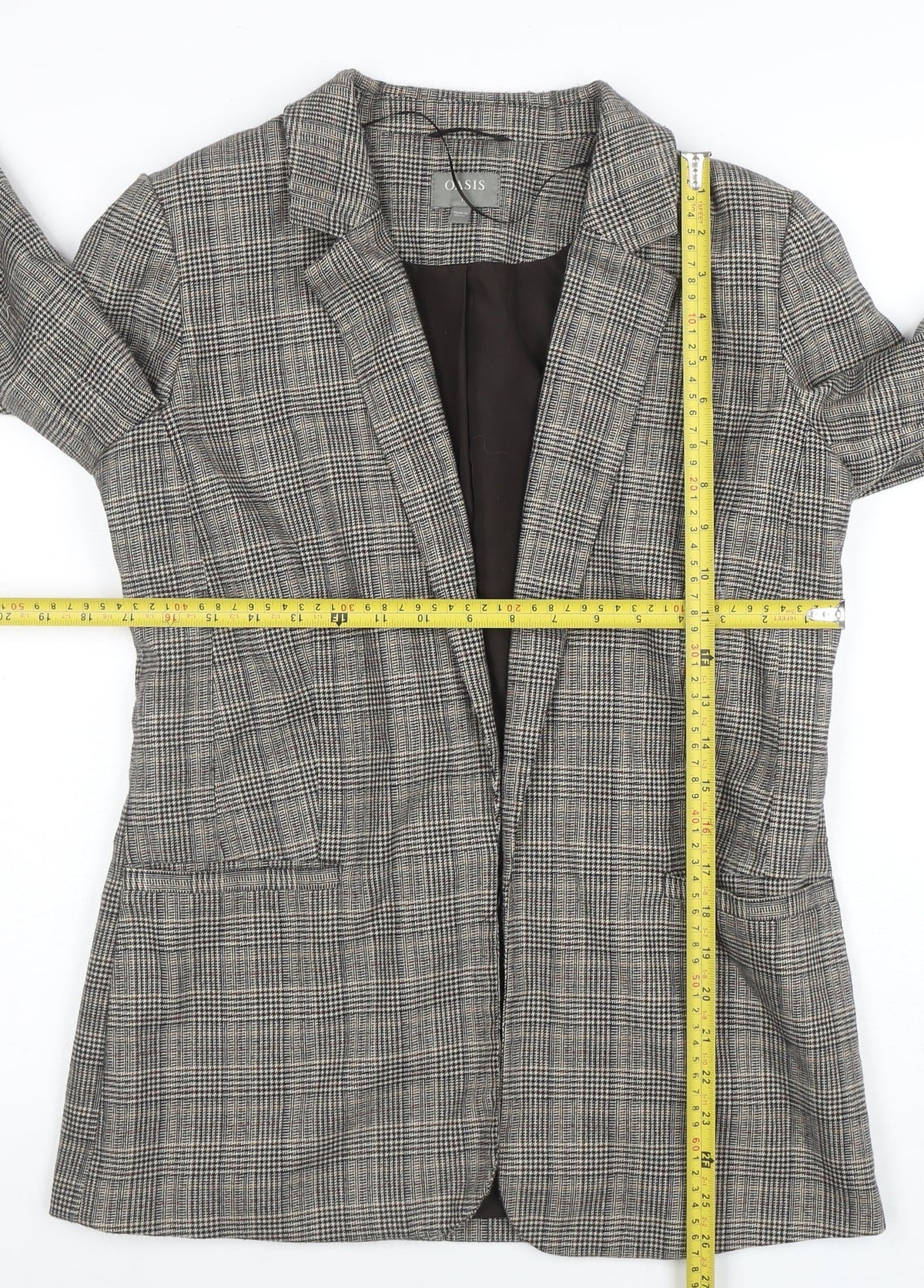 Oasis Women Grey Check Blazer Size 10 Tailored Single Breasted Jacket