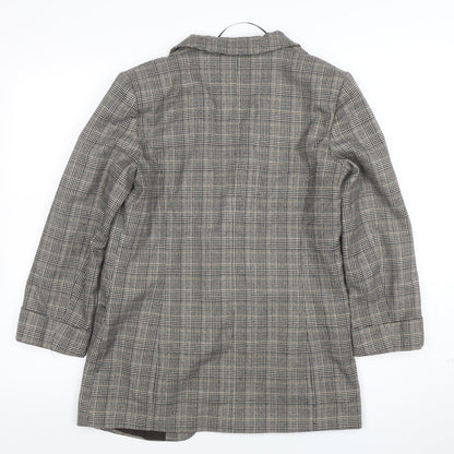 Oasis Women Grey Check Blazer Size 10 Tailored Single Breasted Jacket