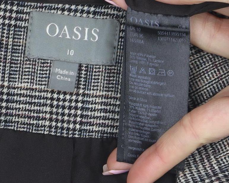 Oasis Women Grey Check Blazer Size 10 Tailored Single Breasted Jacket