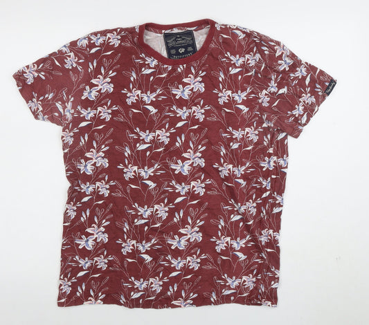 Tokyo Laundry Men's Red Floral Crew Neck Cotton Blend T-Shirt Size M