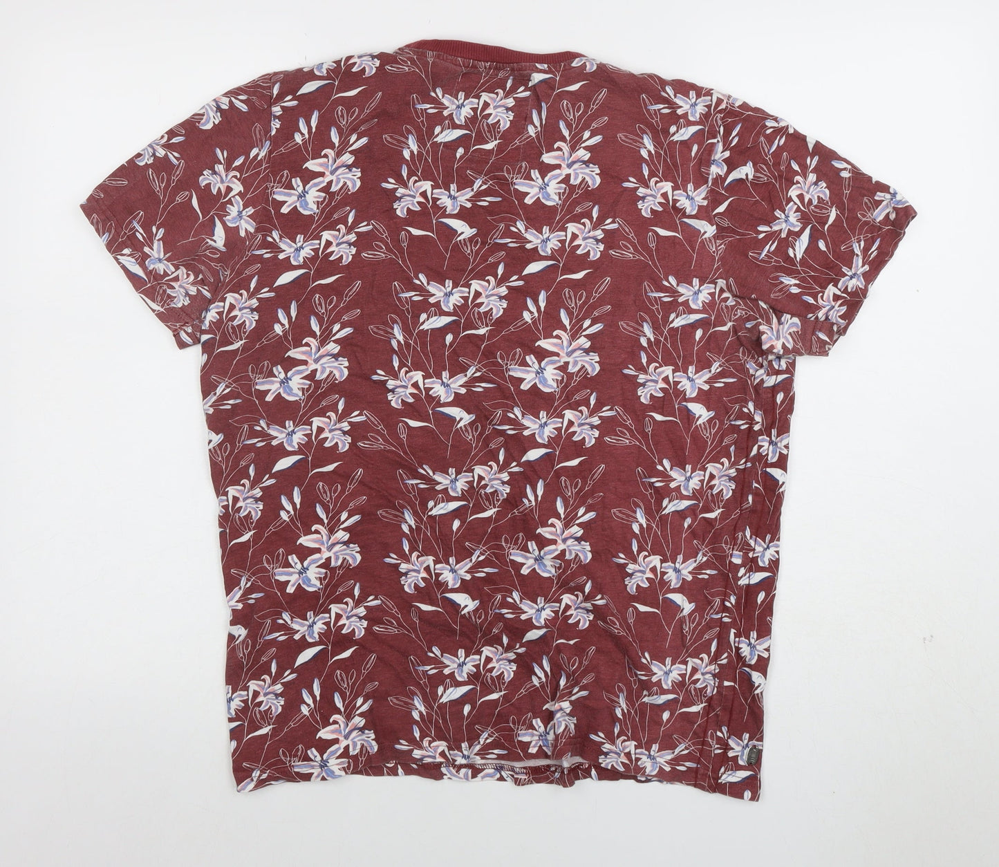 Tokyo Laundry Men's Red Floral Crew Neck Cotton Blend T-Shirt Size M