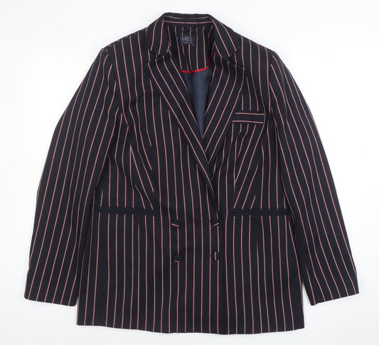 Marks and Spencer Women Navy Pinstripe Double-Breasted Blazer UK 12