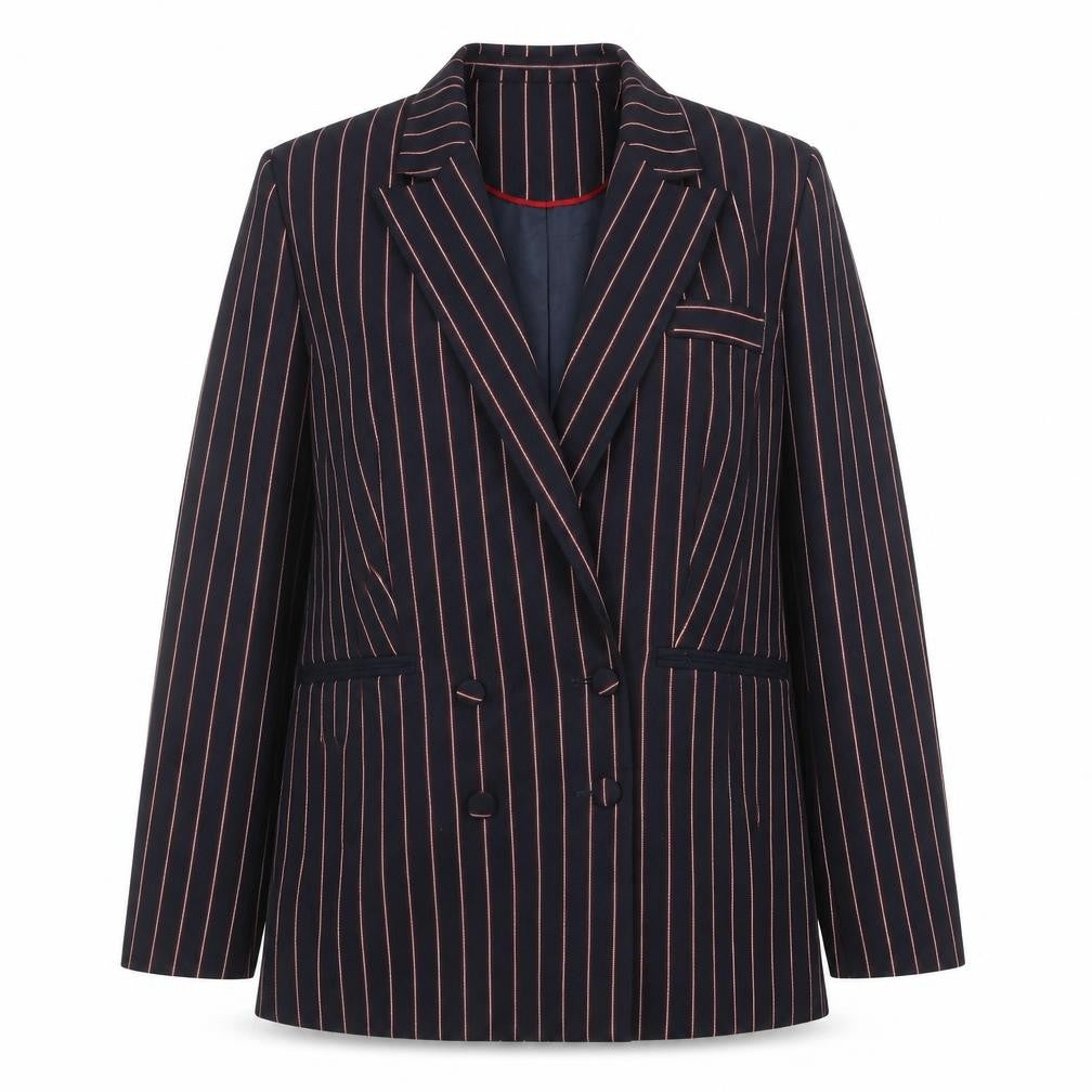 Marks & Spencer Women Navy Pinstripe Double-Breasted Blazer UK 12