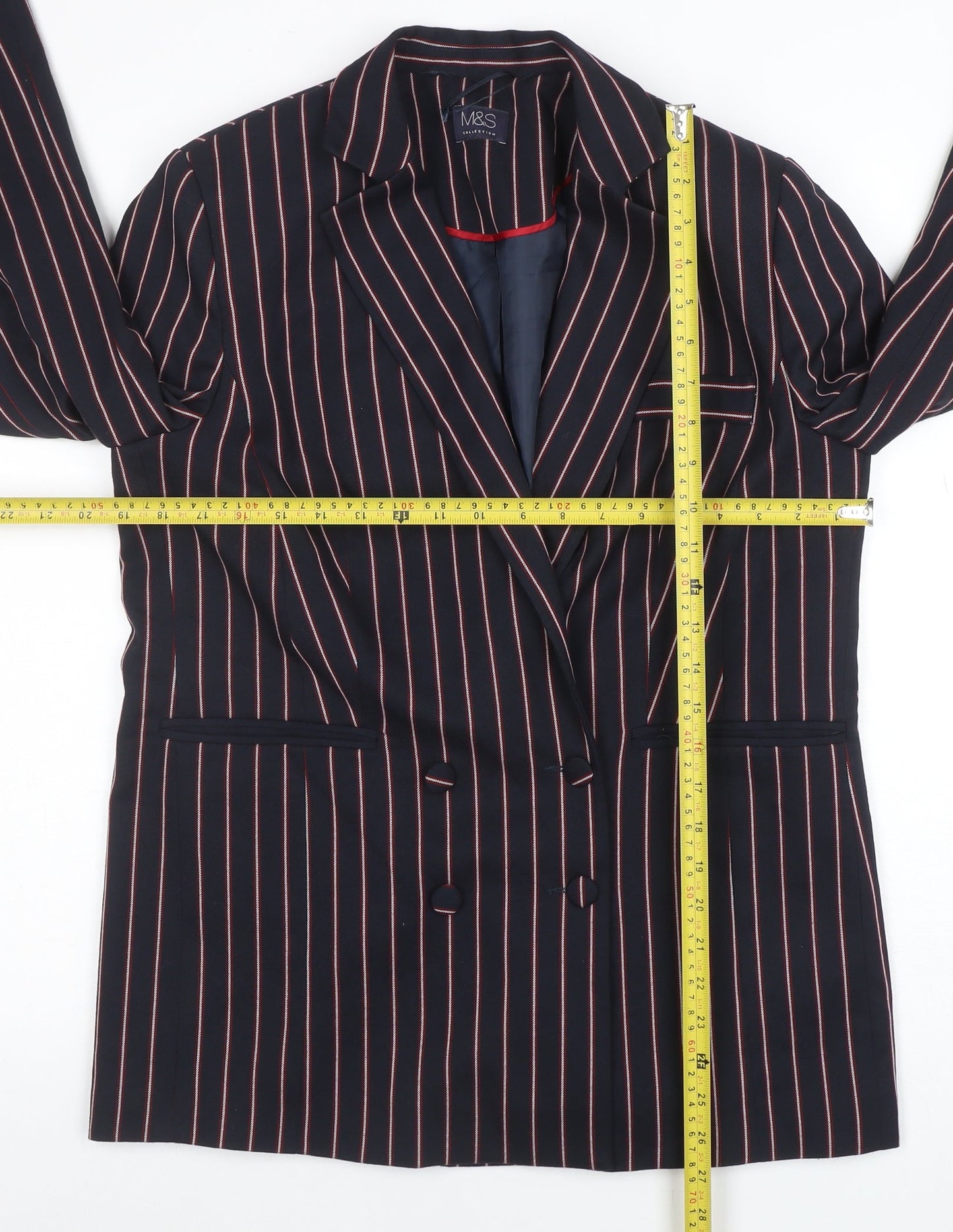 Marks and Spencer Women Navy Pinstripe Double-Breasted Blazer UK 12