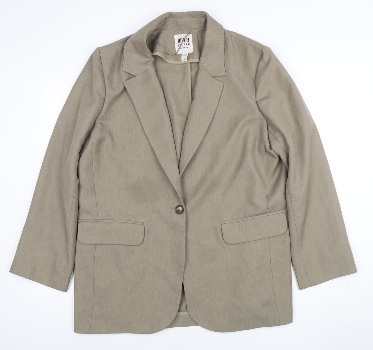 River Island Women Beige Size 12 Single-Breasted Blazer Jacket