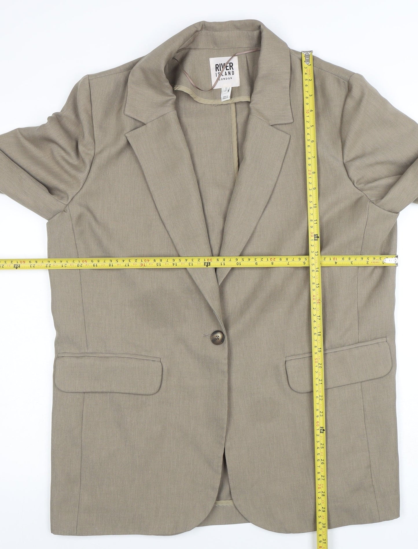 River Island Women Beige Size 12 Single-Breasted Blazer Jacket