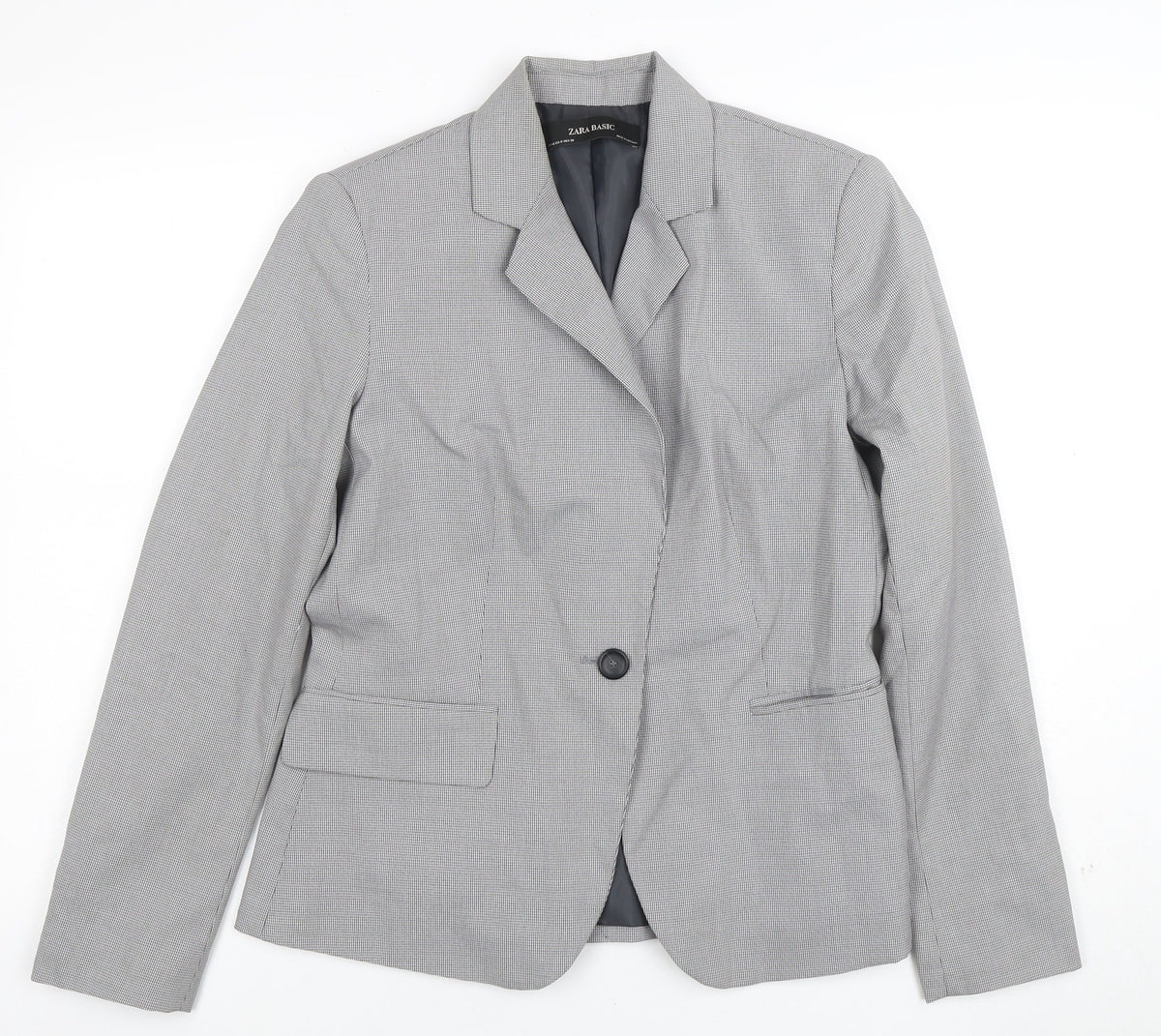 Zara Basic Women's Grey Single-Breasted Blazer Size 12 Classic Fit