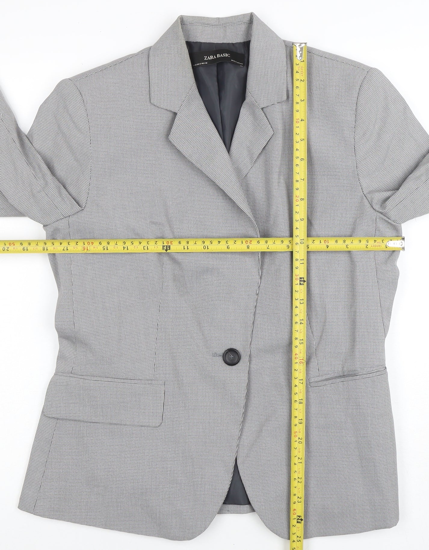 Zara Basic Women's Grey Single-Breasted Blazer Size 12 Classic Fit