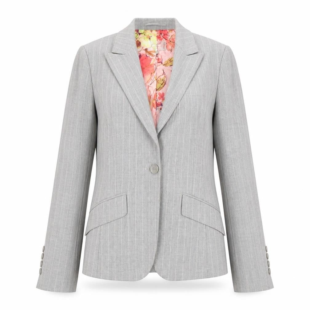Per Una Womens Grey Pinstripe Single-Breasted Blazer Size 10