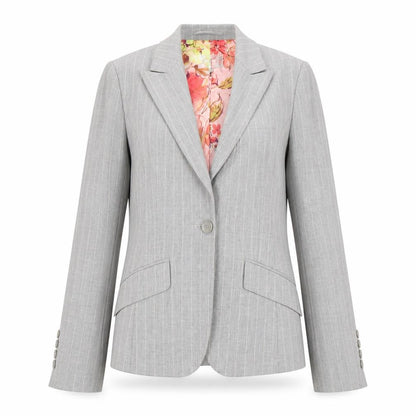 Per Una Womens Grey Pinstripe Single-Breasted Blazer Size 10