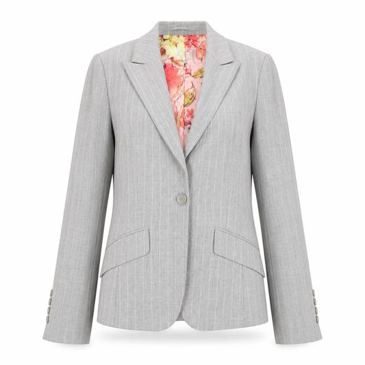 Per Una Womens Grey Pinstripe Single-Breasted Blazer Size 10