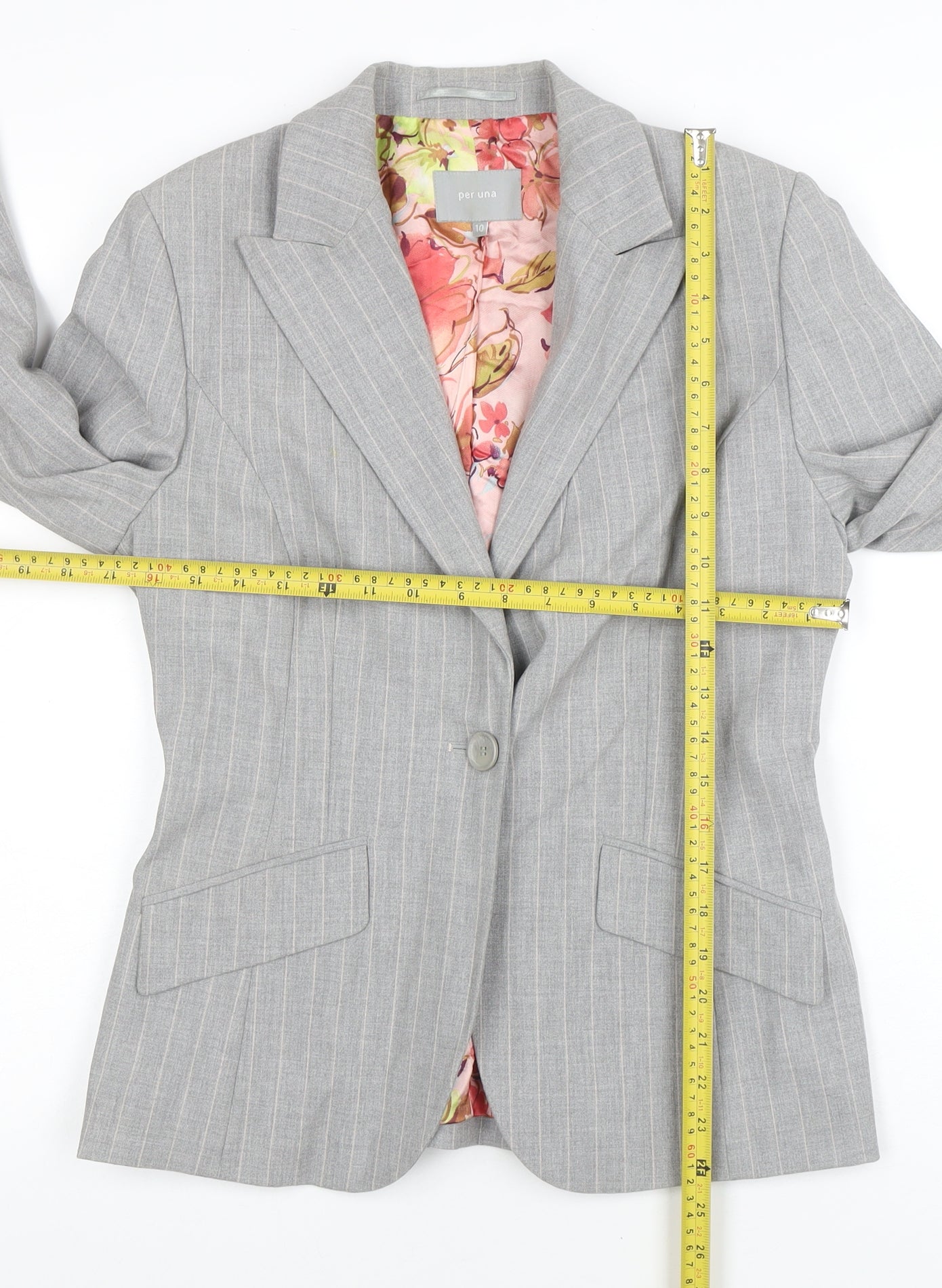 Per Una Womens Grey Pinstripe Single-Breasted Blazer Size 10