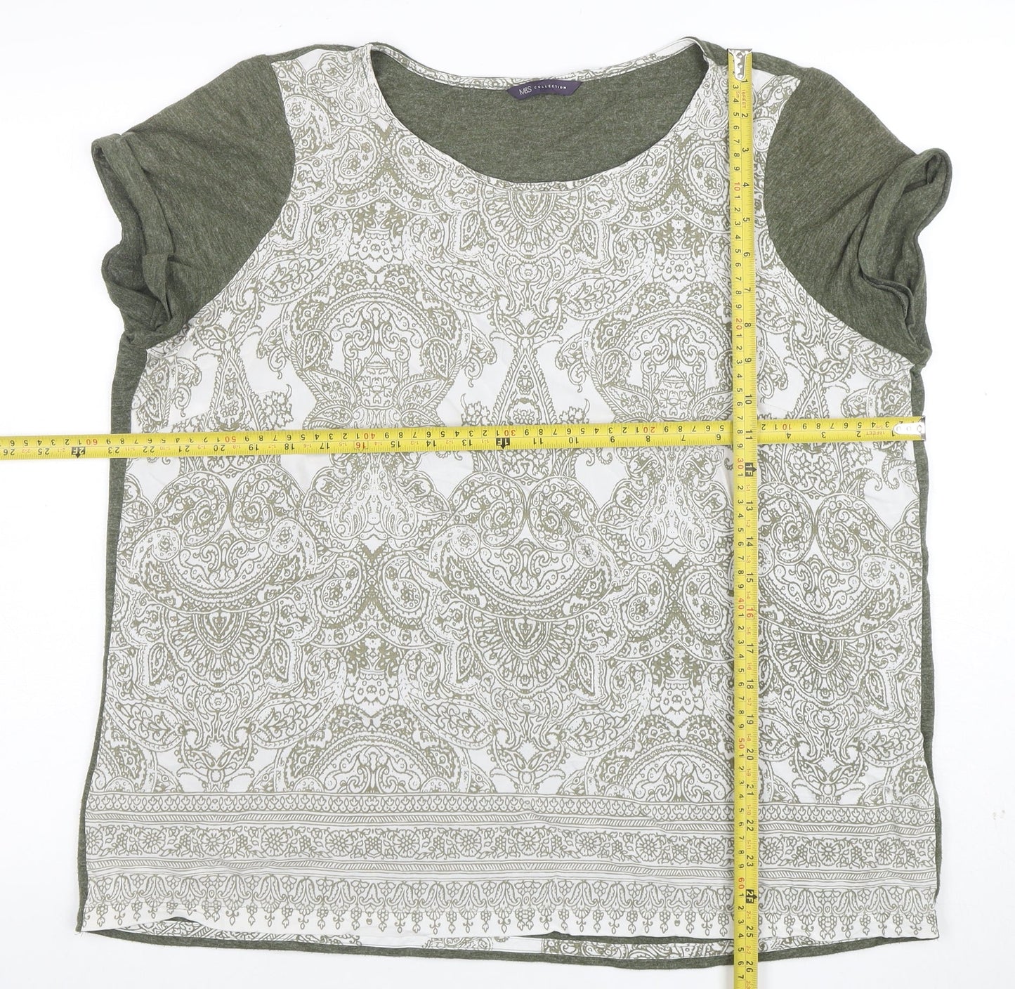 Marks and Spencer Womens Green Floral Jersey T-Shirt Size 18