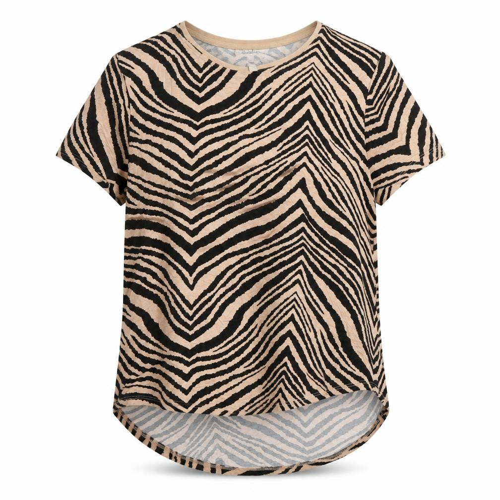 Oasis Women’s Beige Black Animal Print Short Sleeve T-Shirt L